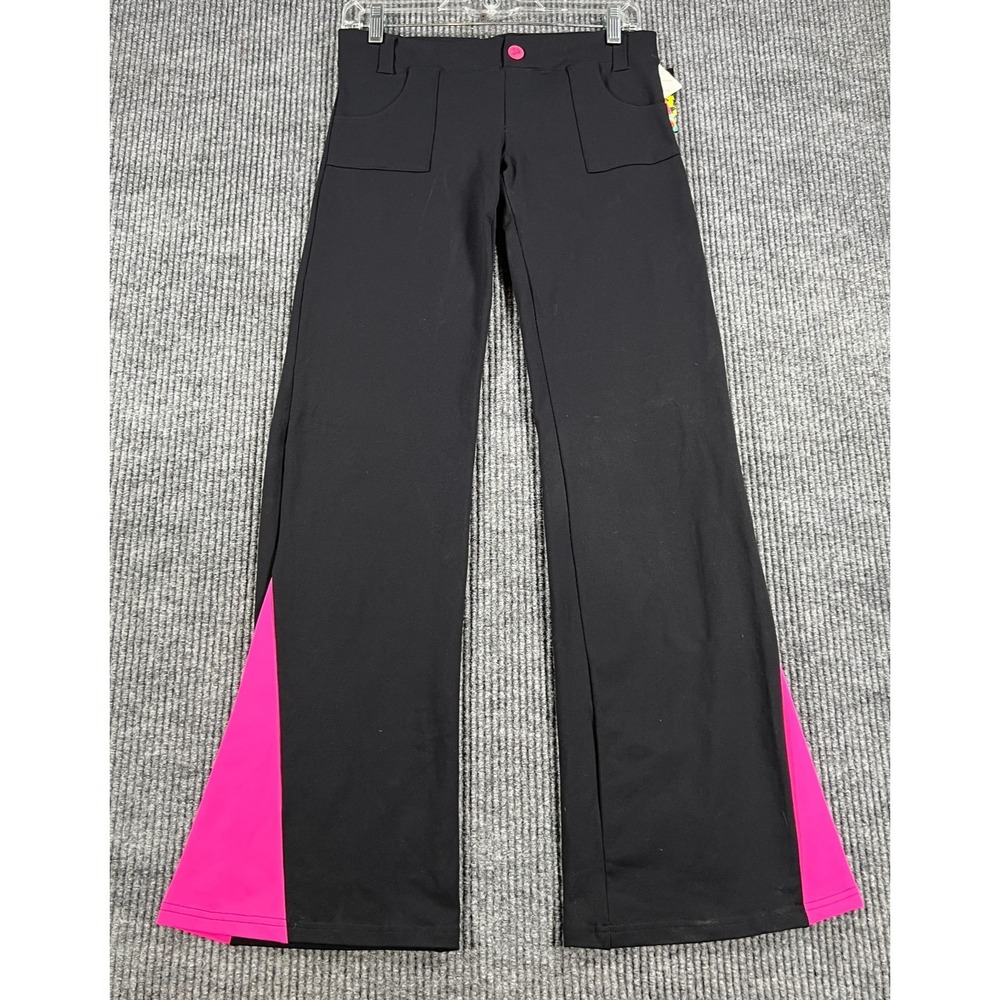 Zumba Pants Womens Medium Black Pink Flare Dance Fitness‎ Stretch Active New